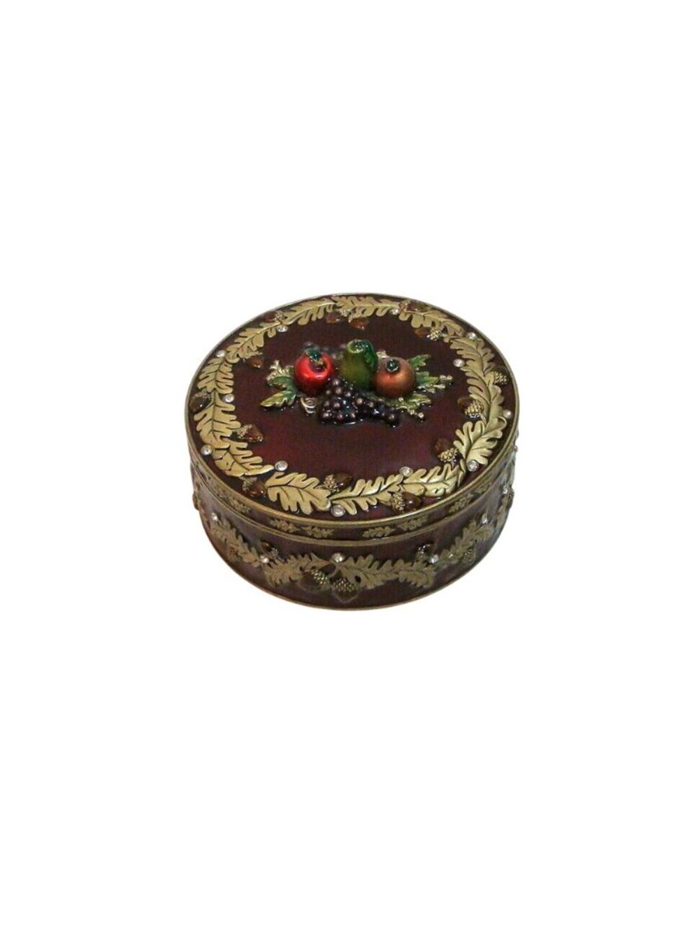 Enamel Trinket Box with Fruit and Oak Leaves Design